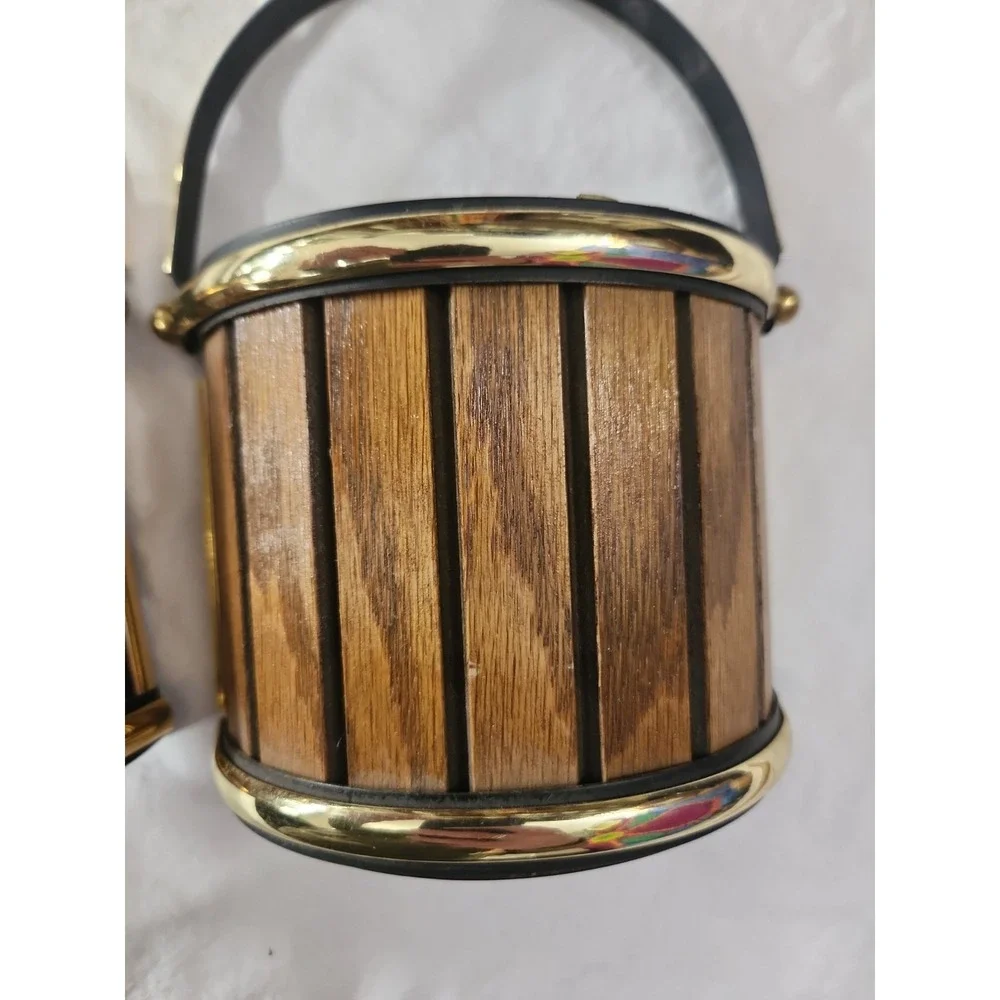 Vintage Wood And Brass Colored Wall Hanging Basket